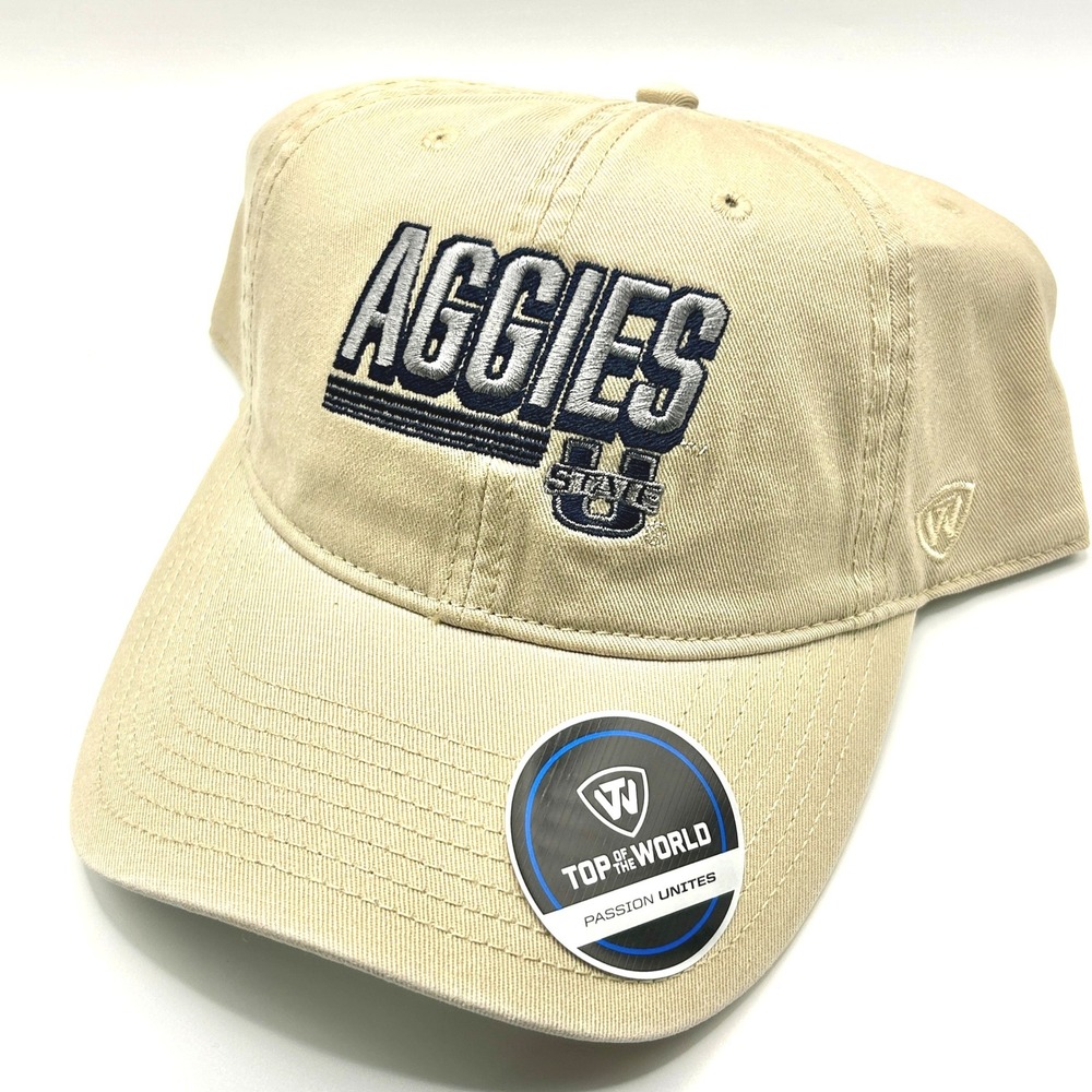 Utah State Aggies Top of the World Hat OS Khaki Embroidered NCAA Relaxed Fit